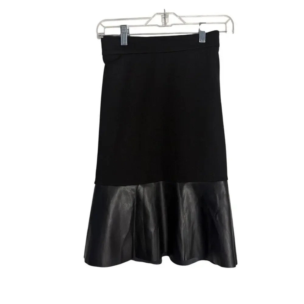 Michael Kors Women Size 2X Black Faux Leather Hem Trumpet Midi Skirt Stretch